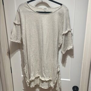 Umgee Cream Short Sleeve Top with Ruffle Accents